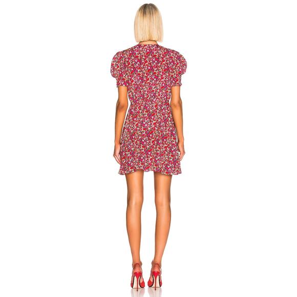 SALONI Lea Wrap Dress Red Pink Poppyfield Silk Size 6 EUC Maximalist Floral Mini - Picture 9 of 15